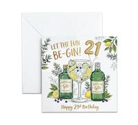 Carte d'anniversaire 21 ans pour elle - Let the Fun Be-Gin Pun & Gin and Tonic - Carte d'anniversaire pour femme pour sœur, fille, amie - Cartes de vœux amusantes sur le thème de l'alcool