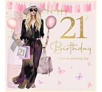 Carte d'anniversaire 21 ans pour femme - 21 ans - Finitions et décorations spéciales - Design féminin élégant - Fabriqué au Royaume-Uni - Respectueux de l'environnement