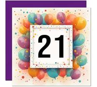 Carte d'anniversaire 21 ans pour homme et femme - Tout âge - Carte d'anniversaire ballon pour fille, fille, amie, petite-fille, sœur, vingt et unième nièce, cousine