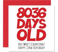 Carte d'anniversaire 22 ans pour homme et femme - 8036 Days Old - Carte d'anniversaire humoristique pour 22 ans, pour frère, sœur, fils, fille, cousin, 145 mm x 145 mm