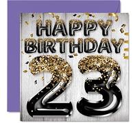 Carte d'anniversaire 23 ans pour homme - Ballons à paillettes noirs et dorés - Cartes d'anniversaire pour homme de 23 ans fils frère oncle cousin