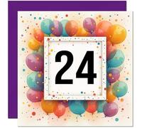 Carte d'anniversaire 24 ans pour homme et femme - Tout âge - Carte d'anniversaire ballon pour fille, fille, amie, petite-fille, sœur, vingt-quatrième cousine, nièce