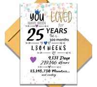 Carte d'anniversaire 25 ans pour elle ou lui. Grande carte de vœux vintage 33 x 22,9 cm, cadeau d'anniversaire vintage pour homme et femme