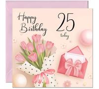 Carte d'anniversaire 25 ans pour femme - Cartes d'anniversaire roses à motif floral pour femme de 25 ans, vingt-cinquième maman, grand-mère, tante, fille, amie, nièce, sœur, épouse, petite amie, fille