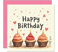 Carte d'anniversaire 25 ans pour femme - Numéros de cupcakes - Jolie carte d'anniversaire pour fille de 25 ans, fille, amie, petite-fille, sœur, vingt-cinquième cousine, nièce