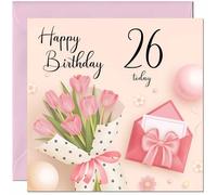 Carte d'anniversaire 26 ans pour femme - Cartes d'anniversaire roses à motif floral pour femme de 26 ans, vingt-sixième maman, grand-mère, tante, fille, amie, nièce, sœur, épouse, petite amie, fille