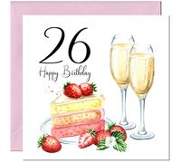 Carte d'anniversaire 26 ans pour femme - Fraises et gâteau - Cartes d'anniversaire pour femme de 26 ans, vingt-sixième fille, amie, nièce, petite-fille, épouse, petite amie, fille, maman, tante pour