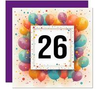 Carte d'anniversaire 26 ans pour homme et femme - Tout âge - Carte d'anniversaire ballon pour fille, amie, sœur, fille, maman, tante, vingt-sixième cousine, nièce
