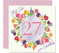 Carte d'anniversaire 27 ans pour femme - Tulipes aquarelle bouquet - Cartes de vœux d'anniversaire pour 27 ans, femme, fille, sœur, tante, 145 mm