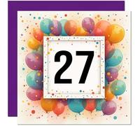 Carte d'anniversaire 27 ans pour homme et femme - Tout âge - Carte d'anniversaire ballon pour fille, amie, sœur, fille, maman, tante, vingt-septième cousine, nièce