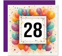 Carte d'anniversaire 28 ans pour homme et femme - Tout âge - Carte d'anniversaire ballon pour fille, amie, sœur, fille, maman, tante, vingt-huitième cousine, nièce