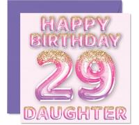 Carte d'anniversaire 29 ans pour fille - Ballons à paillettes roses et violettes - Cartes d'anniversaire pour fille de 29 ans de la part de maman et papa, 145 mm x 145 mm