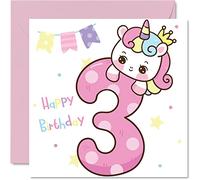 Carte d'anniversaire 3 ans pour fille, Carte d'anniversaire licorne magique