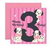 Carte d'anniversaire 3 ans pour fille - Chiots dalmatiens mignons - Carte d'anniversaire pour fille, petite-fille, nièce, petits enfants, famille, elle - Livré avec des autocollants amusants