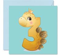 Carte d'anniversaire 3 ans pour garçon - Numéros de dinosaures - Carte d'anniversaire de 3 ans pour garçon et fille, cartes d'anniversaire pour lui, elle, 145 mm x 145 mm, carte de vœux pour fils,