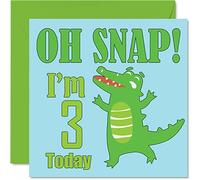 Carte d'anniversaire 3 ans pour garçon - Oh Snap! Crocodile - Carte d'anniversaire pour garçon de 3 ans, cartes pour lui, carte de vœux pour fils, frère, petit-fils, neveu, cousin, dieu fils,