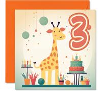 Carte d'anniversaire 3 ans pour garçons et filles - Girafe safari - Carte d'anniversaire de 3 ans pour garçon et fille, cartes de troisième anniversaire pour lui, elle, 145 mm x 145 mm pour nièce,