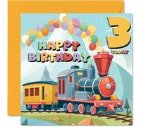 Carte d'anniversaire 3 ans pour garçons et filles - Train à vapeur - Carte d'anniversaire de 3 ans pour garçon et fille, cartes de troisième anniversaire pour lui, elle, 145 mm x 145 mm pour nièce,