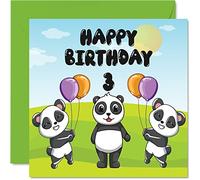 Carte d'anniversaire 3 ans unisexe - Panda Party - Carte d'anniversaire pour enfant de 3 ans, 145 mm, jolie carte de vœux pour fils, fille, frère, sœur, petit-fils, petite-fille, nièce, neveu, cousin