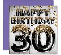 Carte d'anniversaire 30 ans pour homme - Ballons noirs et dorés à paillettes - Cartes d'anniversaire pour homme, ami, frère, papa, oncle, 145 mm