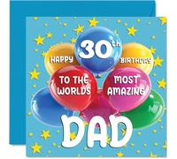 Carte d'anniversaire 30 ans pour papa - World's Most Amazing Dad - Carte d'anniversaire 30 ans pour papa de la part de son fils, fille, 145 mm x 145 mm, 30 ans, cartes de vœux pour papa, père et papa