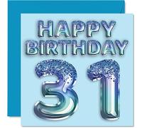 Carte d'anniversaire 31 ans pour homme - Ballons bleus à paillettes - Cartes d'anniversaire pour homme de 31 ans, frère, ami, oncle, papa, 145 mm