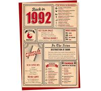 Carte d'anniversaire 32 ans - Carte d'anniversaire « Back in 1992 In This Year » - Carte de vœux pour homme et femme - Carte d'anniversaire pour homme et femme