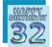 Carte d'anniversaire 32 ans pour homme - Ballons bleus à paillettes - Cartes d'anniversaire pour homme de 32 ans, frère, ami, oncle, papa, 145 mm