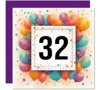 Carte d'anniversaire 32 ans pour homme et femme - Tout âge - Carte d'anniversaire ballon pour femme, amie, sœur, maman, tante, fille, trente-deux ans, cousine, nièce