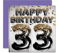 Stuff4 Carte d'anniversaire 33 ans pour homme - Ballons à paillettes noirs et dorés - Cartes d'anniversaire pour homme de 33 ans, ami, frère, papa, oncle, 145 mm x 145 mm
