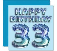 Carte d'anniversaire 33e anniversaire pour homme - Ballon de fête bleu pailleté - Cartes d'anniversaire pour homme de 33 ans, frère, ami, oncle papa, 145 mm x 145 mm, cartes de vœux pour trente-trois