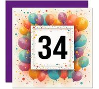 Carte d'anniversaire 34 ans pour homme et femme - Tout âge - Carte d'anniversaire ballon pour femme, amie, sœur, maman, tante, fille, trente quatrième cousine, nièce