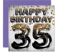 Carte d'anniversaire 35 ans pour homme - Ballons à paillettes noirs et dorés - Cartes d'anniversaire pour homme de 35 ans ami frère papa oncle