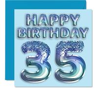 Carte d'anniversaire 35 ans pour homme - Ballons bleus à paillettes - Cartes d'anniversaire pour homme de 35 ans, frère, ami, oncle, papa, 145 mm