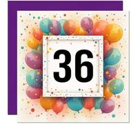Carte d'anniversaire 36 ans pour homme et femme - Tout âge - Carte d'anniversaire ballon pour femme, amie, sœur, maman, tante, fille, trente-sixième cousine, nièce
