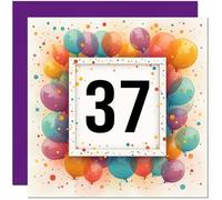 Carte d'anniversaire 37 ans pour homme et femme - Tout âge - Carte d'anniversaire ballon pour femme, amie, sœur, maman, tante, fille, trente septième cousine, nièce