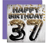 Carte d'anniversaire 37e pour homme Ballons paillettes noires et dores Cartes de joyeux anniversaire pour homme de 37 ans, ami, frre, pap