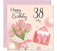 Carte d'anniversaire 38 ans pour femme - Cartes d'anniversaire roses à motif floral pour femme de 38 ans, trente huitième maman, grand-mère, tante, fille, amie, nièce, sœur, épouse, petite amie, fille