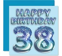Carte d'anniversaire 38 ans pour homme - Ballons bleus à paillettes - Cartes d'anniversaire pour homme de 38 ans, frère, ami, oncle, papa, 145 mm