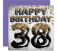 Carte d'anniversaire 38 ans pour homme - Ballons noirs et dorés - Cartes d'anniversaire pour homme de 38 ans, ami, frère, papa, oncle, 145 mm x 145 mm