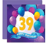 Carte d'anniversaire 39 ans pour homme et femme - Fête en ballon - Cartes d'anniversaire pour homme femme de 39 ans, frère, sœur, maman, papa, tante, oncle, meilleur ami, cousin, 145 mm x 145 mm