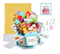 Carte d'anniversaire 3D Pop-Up avec Musique et Lumière - Carte de Vœux Chat Mignon avec Bougie LED à Souffler - Inclut Enveloppe et Carte de Note - Cadeau pour Femmes, Enfants, Filles, Garçons et Amis