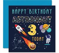 Carte d'anniversaire 3e anniversaire pour garçon - Astronaute spatial Cosmos - Carte d'anniversaire de 3 ans garçon et fille carte d'anniversaire pour trois filles et garçons