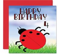 Carte d'anniversaire 4 ans - Carte d'anniversaire coccinelle - Carte d'anniversaire pour garçon et fille de 4 ans cartes d'anniversaire pour lui ou elle carte de vœux