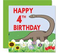 Carte d'anniversaire 4 ans pour garçon - Carte d'anniversaire dinosaure - Carte d'anniversaire pour garçon de 4 ans, cartes d'anniversaire pour lui, 145 mm x 145 mm, carte de vœux pour fils, neveu,