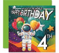 Carte d'anniversaire 4 ans pour garçon - Combinaison spatiale astronaute - Carte d'anniversaire pour fille de 4 ans, garçons et filles, carte d'anniversaire pour 4 ans, carte de vœux d'anniversaire
