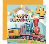 Carte d'anniversaire 4 ans pour garçons et filles - Train à vapeur - Carte d'anniversaire de 4 ans pour garçon et fille, cartes de vœux pour lui, elle, cartes de vœux de 145 mm, nièce, neveu, enfants