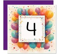 Carte d'anniversaire 4 ans pour homme et femme - Tout âge - Carte d'anniversaire ballon pour fille, garçon, enfant, fils, fille, quatrième petite-fille, nièce, cousine, sœur