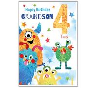 Carte d'anniversaire 4 ans pour petit-fils - Motif monstres colorés - Fabriquée au Royaume-Uni - Respectueux de l'environnement