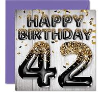 Carte d'anniversaire 42 ans pour homme - Ballons à paillettes noirs et dorés - Cartes d'anniversaire pour homme de 42 ans papa cousin ami frère oncle 145mm - Cartes de vœux de 42 secondes